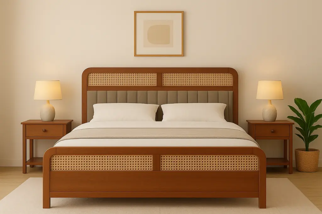 Double Bed Teak - ALGOLS (NT01 - Natural, No Storage, King Size  78" x 72", NR/Bailey [ Bailey 701 ])