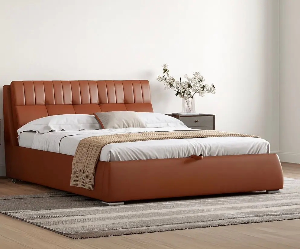 Double Bed Upholstered - SWAGGER (No Storage, King Size  78" x 72", NR/Bailey [ Bailey 701 ])