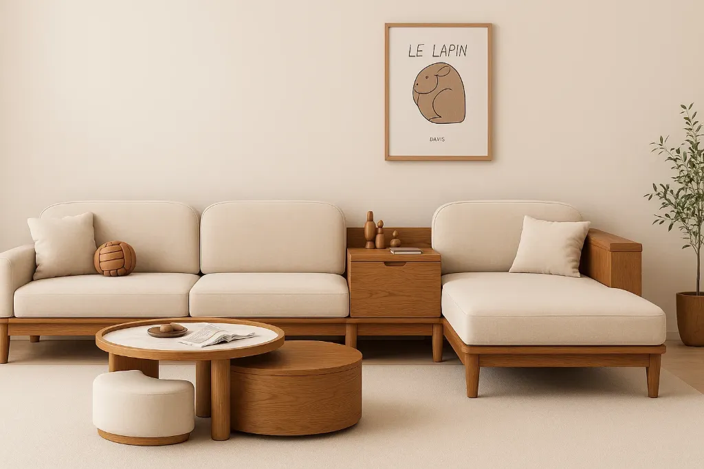 Sofa L Shape - CHARMIQ  (NT01 - Natural, NR/Bailey [ Bailey 701 ])