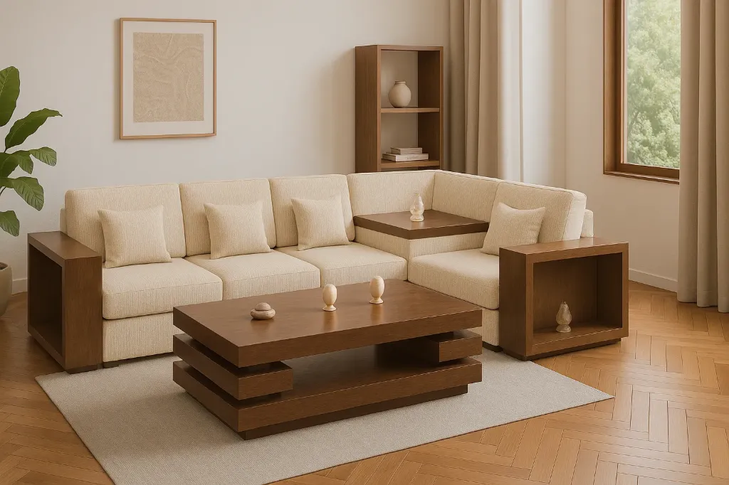 Sofa L Shape -TOLIVO  (NT01 - Natural, NR/Bailey [ Bailey 701 ])