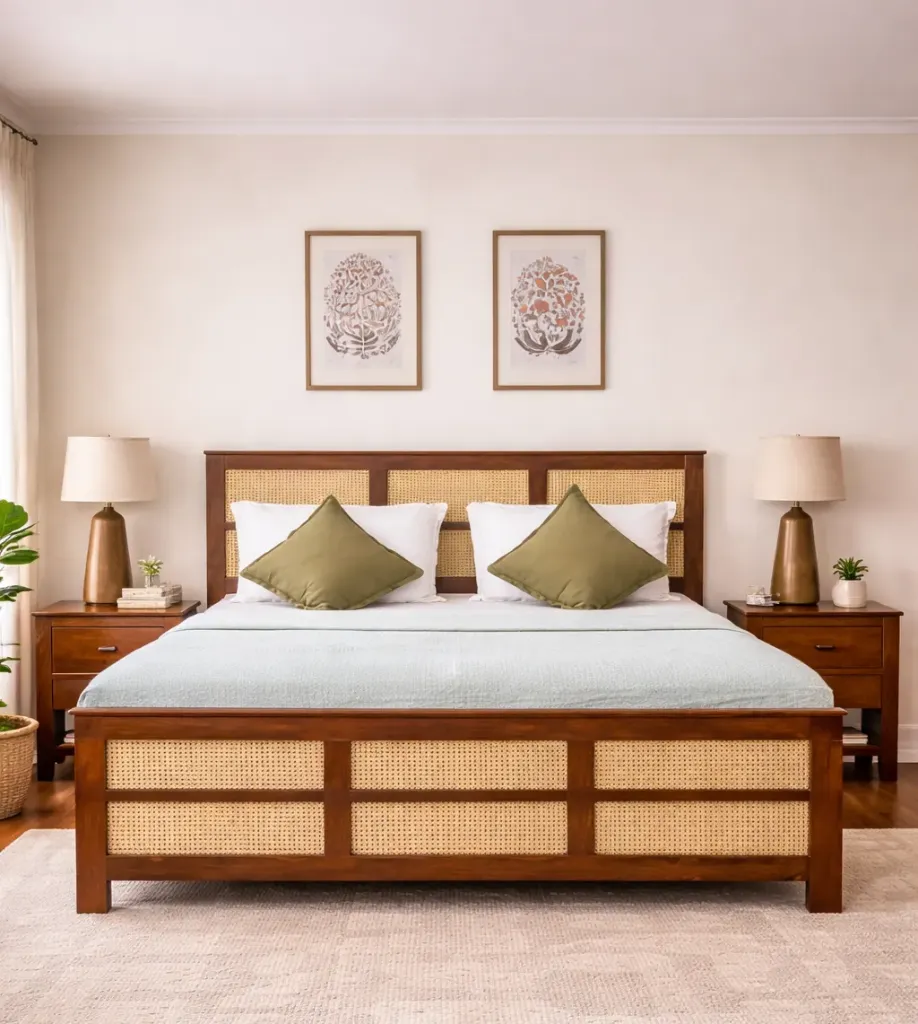 Double Bed Teak - CASTOR (NT01 - Natural, No Storage, King Size  78" x 72")