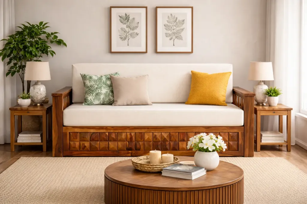 Sofa Cum Bed - COMFYRA (NT01 - Natural, NR/Bailey [ Bailey 701 ])