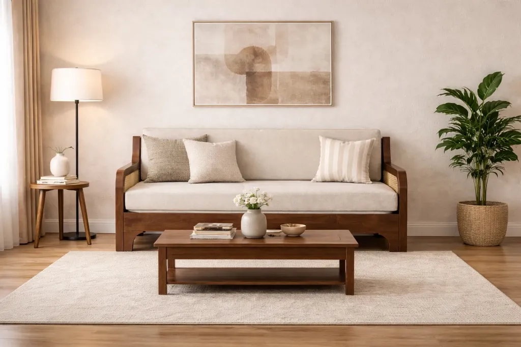 Sofa Cum Bed - GENTURA (Teak, NT01 - Natural, NR/Bailey [ Bailey 701 ])