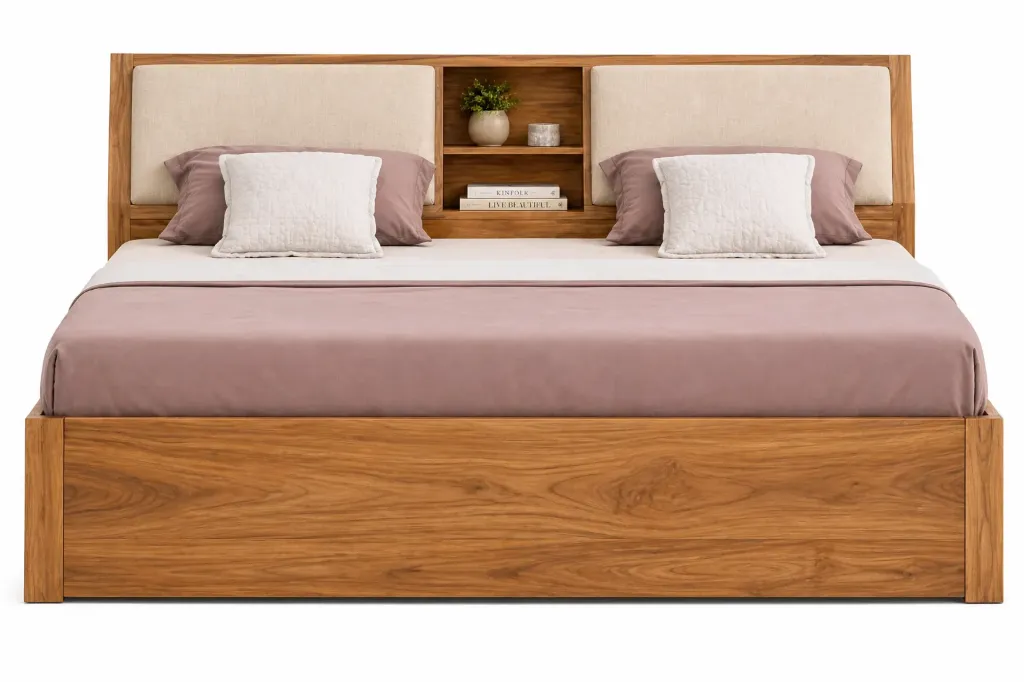 Double Bed - RESTA (NT01 - Natural, Top Storage - Manual Lift, King Size  78" x 72", NR/Brisbane [ Brisbane 701 ])