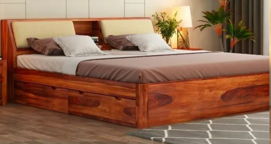 Double Bed - RS RESTA (WN02 - Walnut, Top Storage - Manual Lift, King Size  78" x 72")