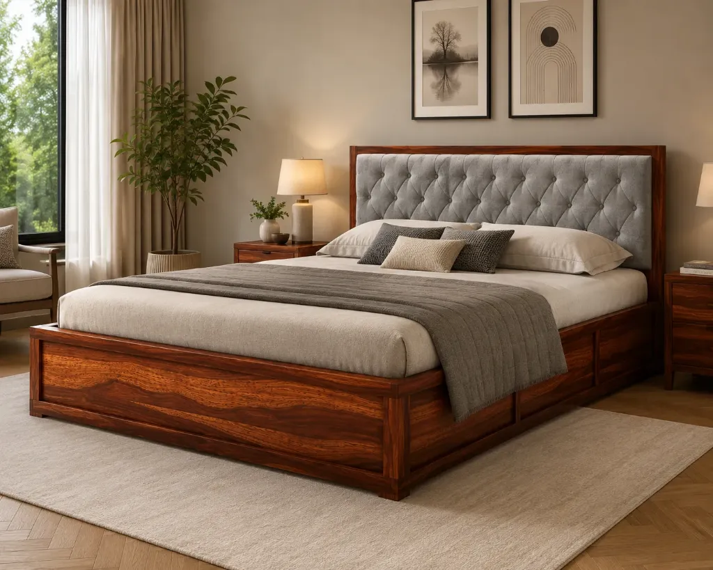 Double Bed - RS CAVERO (WN02 - Walnut, Top Storage - Manual Lift, King Size  78" x 72")